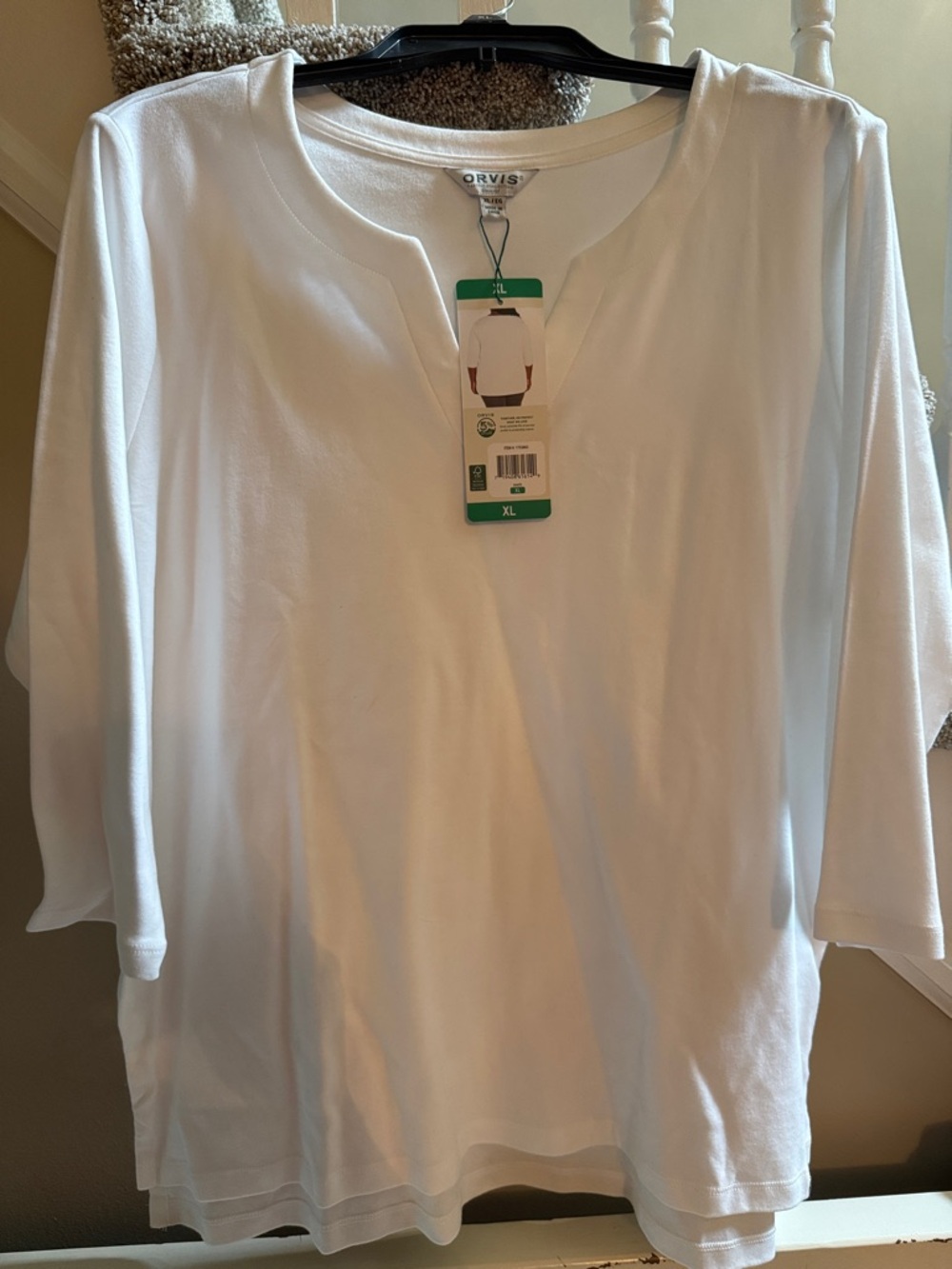 Orvis White Long-Sleeve Split-Neck Top